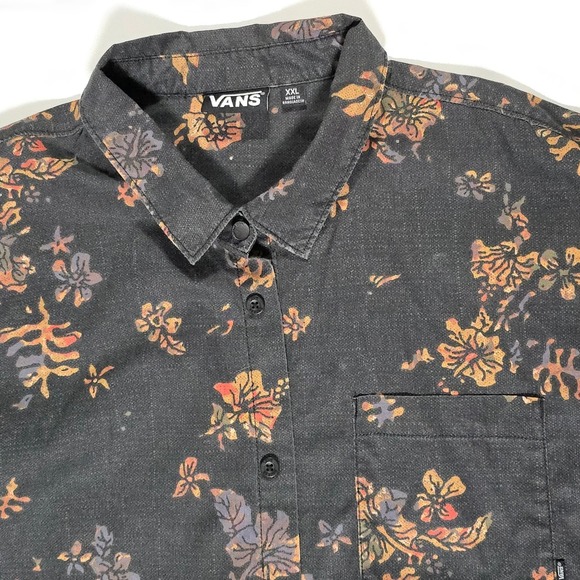 Vans Other - Vans Mens XXL Charcoal Gray Floral Tropical Button Down Shirt Resort  Vacation